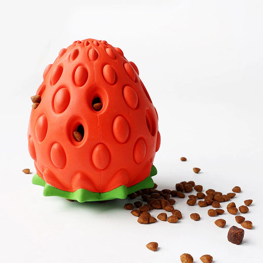 Rubber Strawberry Dog Chew Toy with Food Dispenser